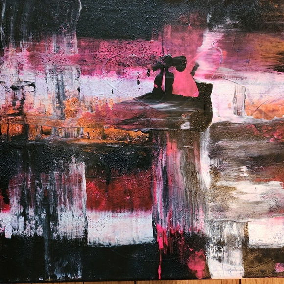 HANDCRAFTED Abstract Painting Neon HANDPAINTED Artwork Canvas Wall Art Decor - Picture 3 of 14